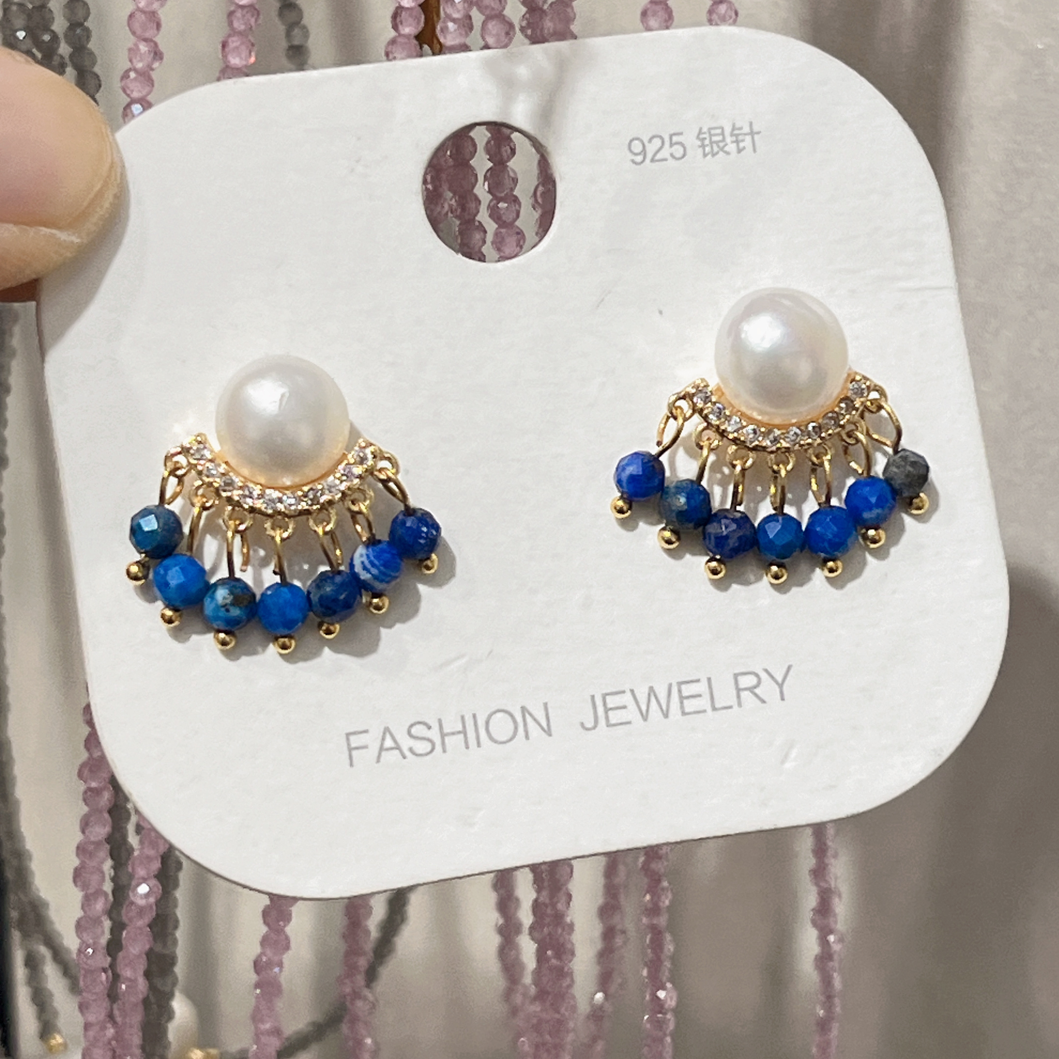 Yunyi Shijia Natural lapis lazuli tassel Earrings, freshwater pearl earrings, New Chinese Style earrings, original design jewelry wholesale in stock detail image 8