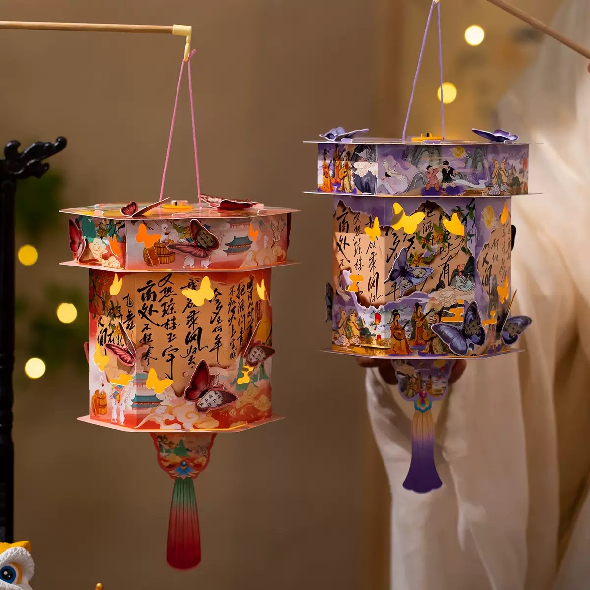 New Mid-Autumn Festival butterfly Palace lantern, ancient style and national trend flower lantern, traditional Chinese style hand-held luminous lantern, diy material package, handcrafted hanging decoration details Picture