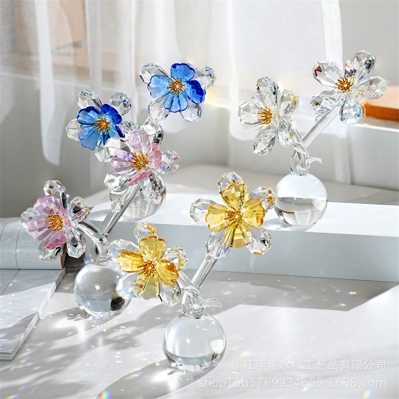 水晶俩头花摆件工艺品家居软装摆件仿真水晶花合金工艺品摆件详情图2