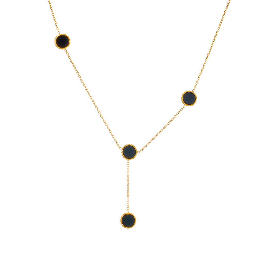 Fashionable stainless steel black and white shell round and square tassel necklace, unique and non-fading titanium steel tassel necklace detail image 10