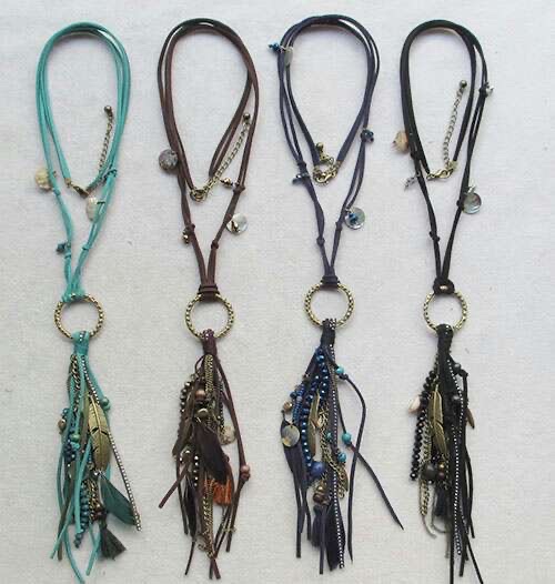 波西米亚韩国绒绑带皮项链  流苏颈链 手工饰品 跨境电商热卖品 亚马逊 国际站爆品 项链