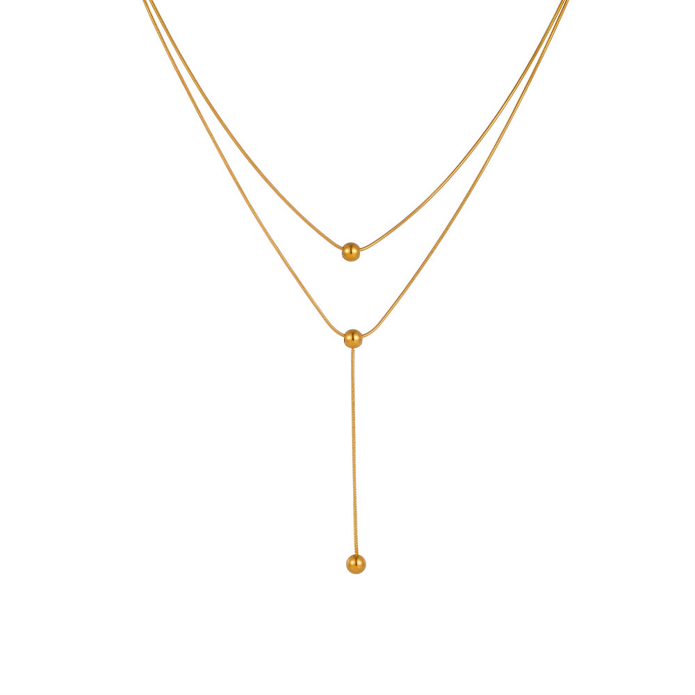 Fashionable design sense stainless steel titanium steel necklace tassel for women, stainless steel non-fading steel ball square tassel necklace detail image 8