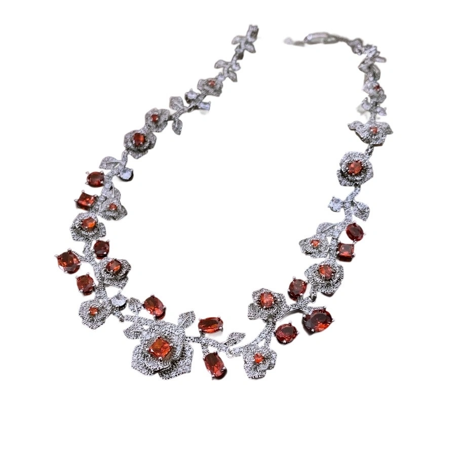 Retro-style zircon rose earrings necklace, court style exquisite and fashionable collarbone chain, light luxury niche jewelry set necklace, silver jewelry zircon necklace, 18k gold jewelry pearl necklace detail image 6