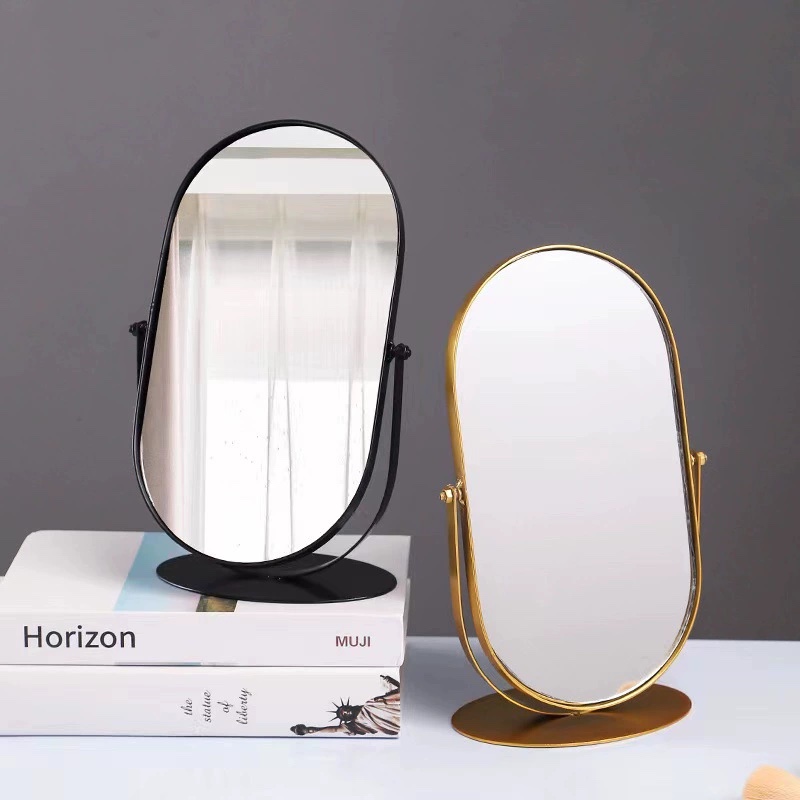 梳妆台化妆镜家用卧室桌面台面梳妆镜宿舍美妆镜轻奢圆形镜子