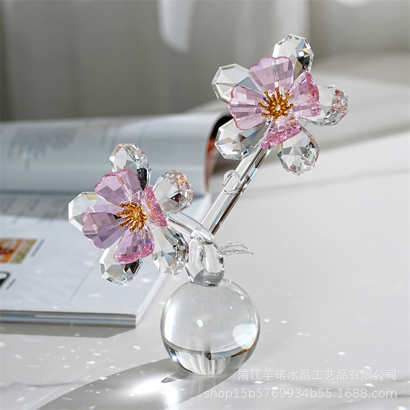 水晶俩头花摆件工艺品家居软装摆件仿真水晶花合金工艺品摆件详情图3