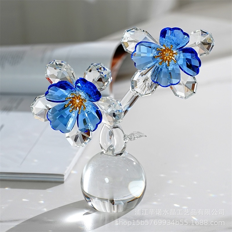 水晶俩头花摆件工艺品家居软装摆件仿真水晶花合金工艺品摆件详情图4