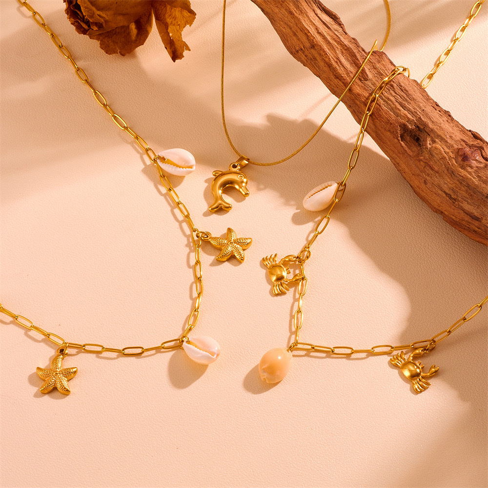 Summer new collection: Ocean Beach multi-style Marine creature necklaces, INS cross-border color preservation natural shell pearl chain necklace Specification image