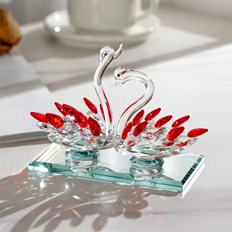 厂家直销机磨水晶天鹅家居摆件婚庆用品柜台展示工艺品源头厂家 