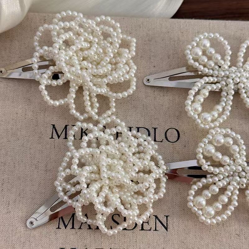 超仙珍珠花朵发夹女新款高级感气质甜美串珠