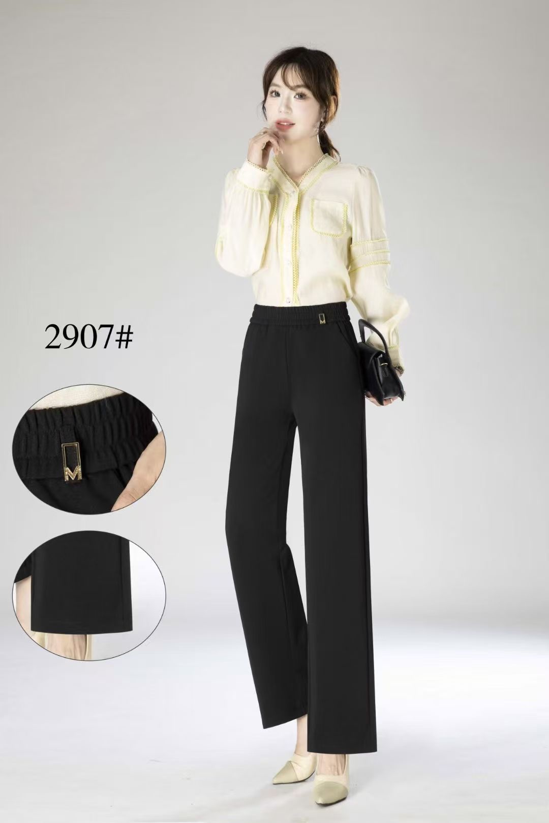 2025秋冬季女裤2907款直挺裤腰弹力黑长裤详情4