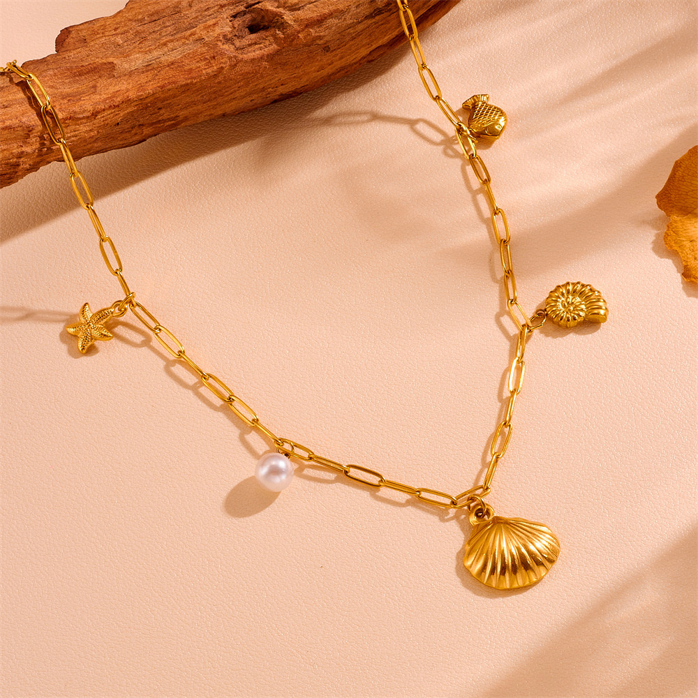 Summer new collection: Ocean Beach multi-style Marine creature necklaces, INS cross-border color preservation natural shell pearl chain necklace detail image 2