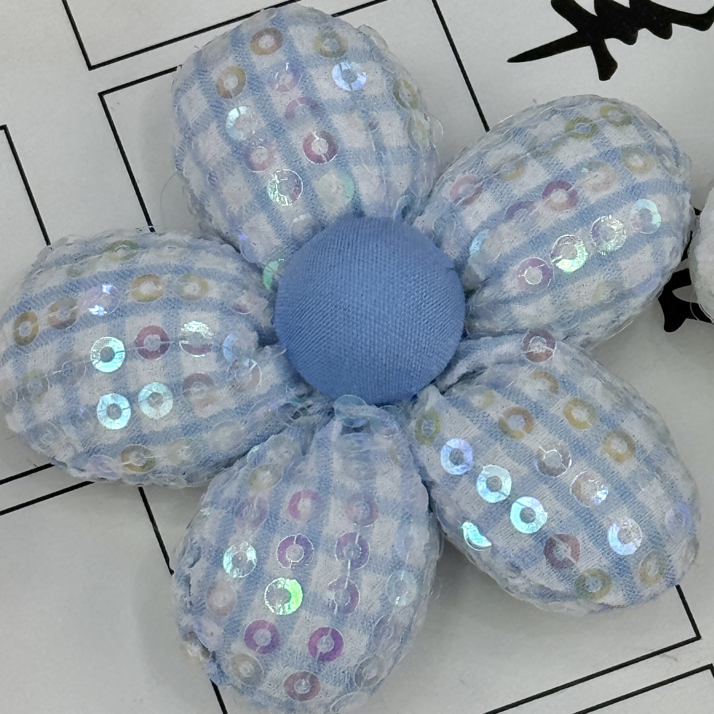 韩版彩色亮片充棉五瓣花布艺饰品配件DIY手工材料服饰多款任选详情图2