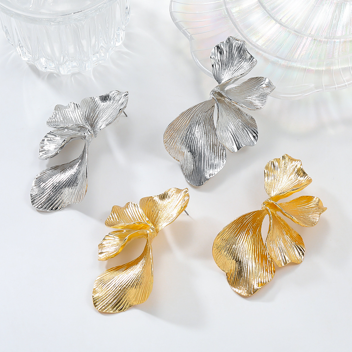 春季新款合金花卉耳环跨境欧美耳饰女潮流网红金属花朵耳钉冷淡风 耳饰