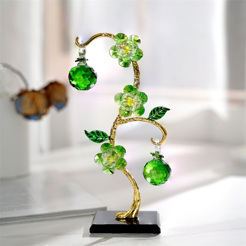 水晶三头花摆件工艺品家居软装摆件仿真水晶花合金工艺品摆件 详情图4