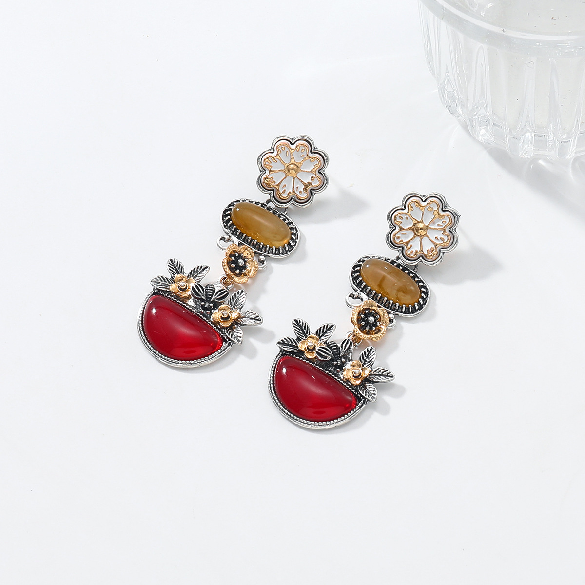 ZA欧美夸张多层花卉镶钻耳环波西米亚风女士复古小众耳饰跨境货源