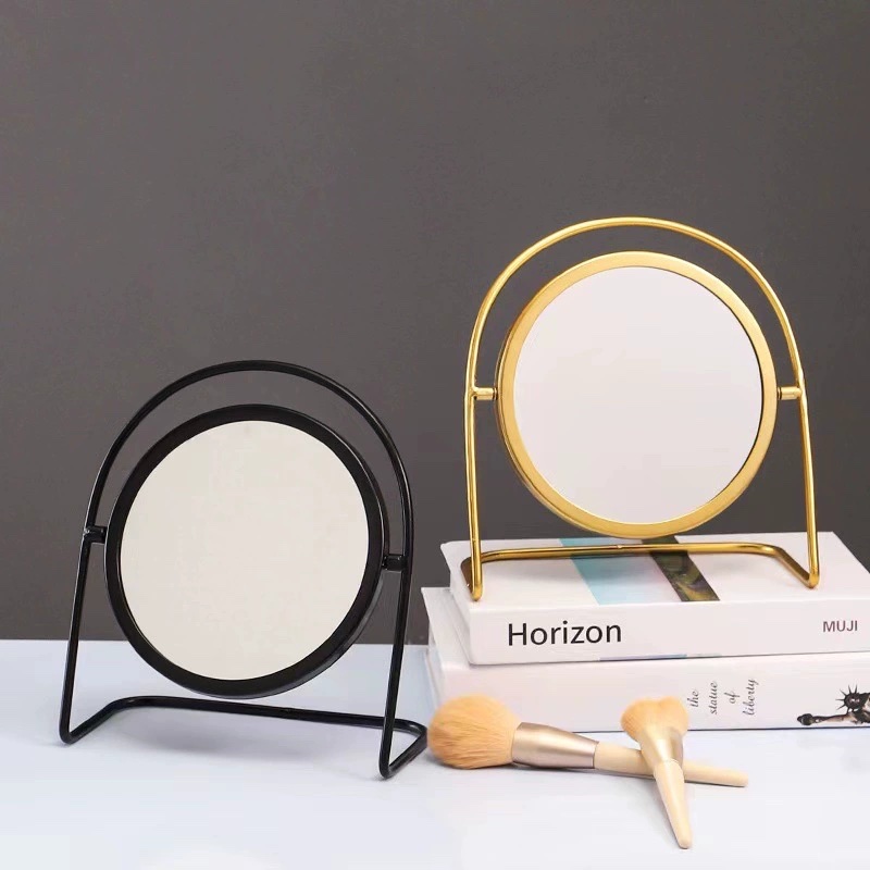 轻奢ins简约金属化妆镜台式桌面小镜子家用公主镜