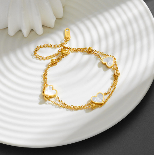 A niche design sense titanium steel bracelet with a heart butterfly element, a unique and individualistic double-layer jewelry, an Instagram influencer accessory