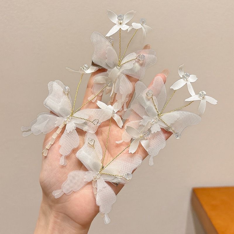 梦幻白蝴蝶侧边发夹碎发刘海鸭嘴夹温柔百搭仙女风拍耐用围感