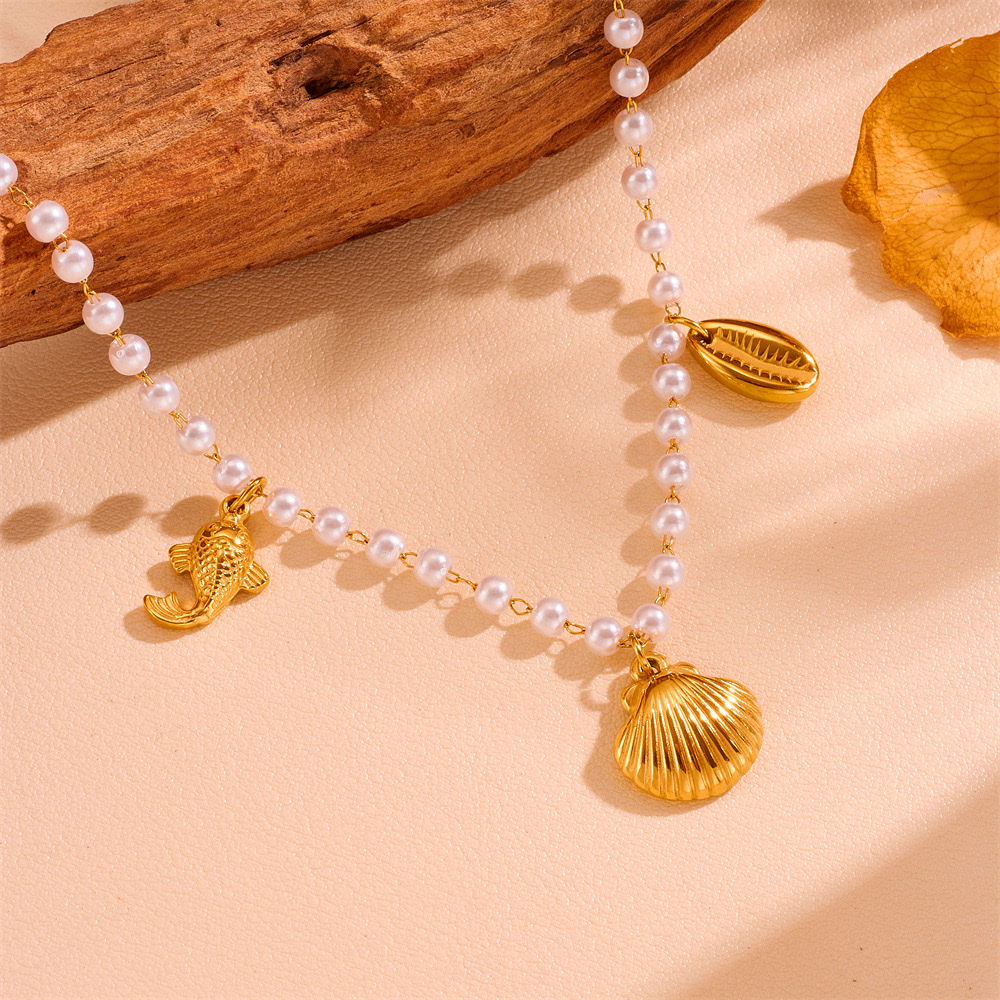 Summer new collection: Ocean Beach multi-style Marine creature necklaces, INS cross-border color preservation natural shell pearl chain necklace detail image 8