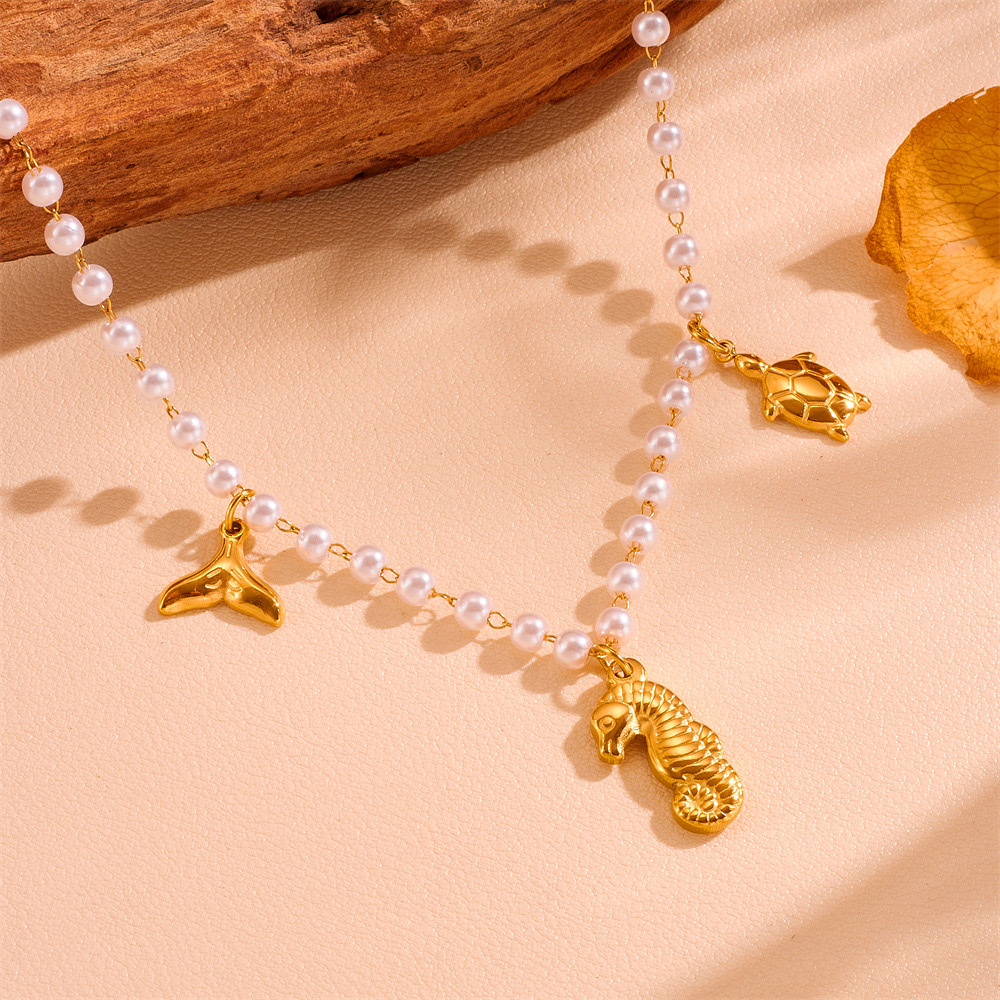 Summer new collection: Ocean Beach multi-style Marine creature necklaces, INS cross-border color preservation natural shell pearl chain necklace detail image 7