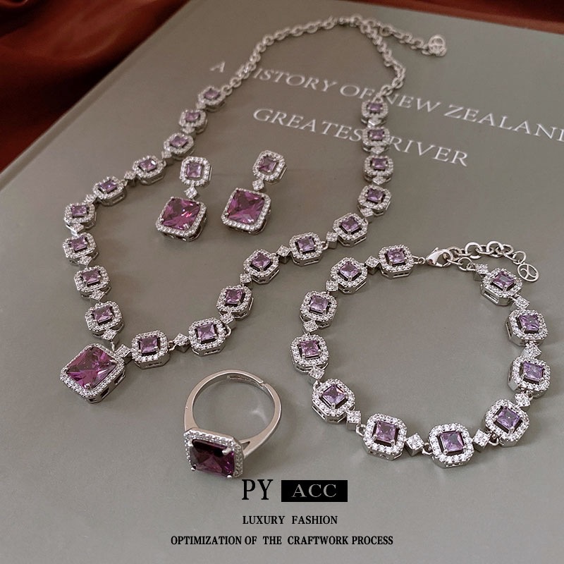 微镶锆石戒指手链项链耳环套装欧美小众锁骨链轻奢高级感饰品批发 项链