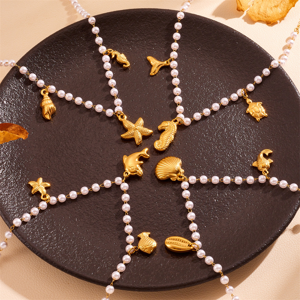 Summer new collection: Ocean Beach multi-style Marine creature necklaces, INS cross-border color preservation natural shell pearl chain necklace details Picture