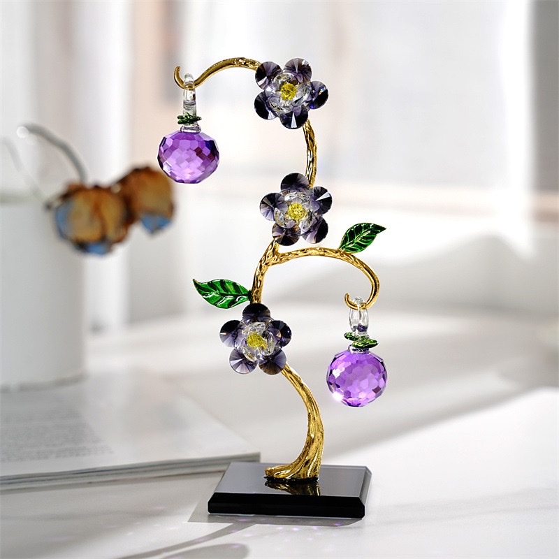 水晶三头花摆件工艺品家居软装摆件仿真水晶花合金工艺品摆件 详情图6