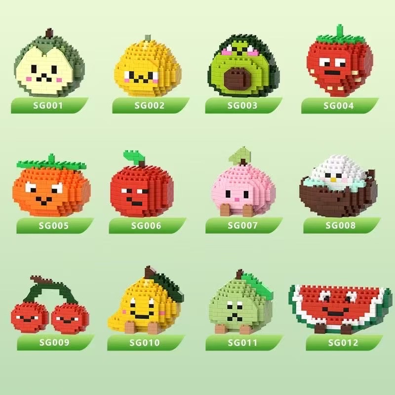 儿童水果派对积木玩具拼装益智微小颗粒微拼装男女孩立体拼图摆件