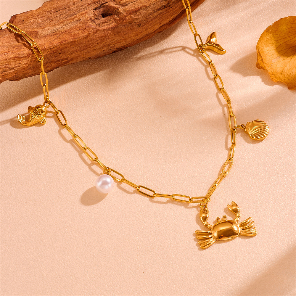 Summer new collection: Ocean Beach multi-style Marine creature necklaces, INS cross-border color preservation natural shell pearl chain necklace detail image 5