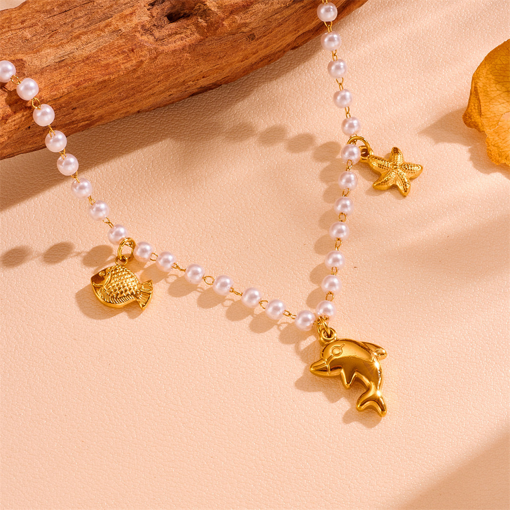 Summer new collection: Ocean Beach multi-style Marine creature necklaces, INS cross-border color preservation natural shell pearl chain necklace detail image 9