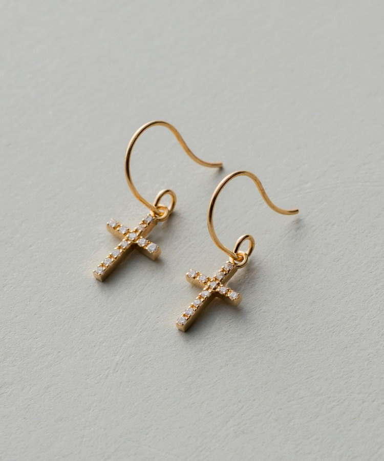 饰品耳饰珍珠耳环烧焊锆石耳环时尚气质百搭优雅耳坠女款十字架