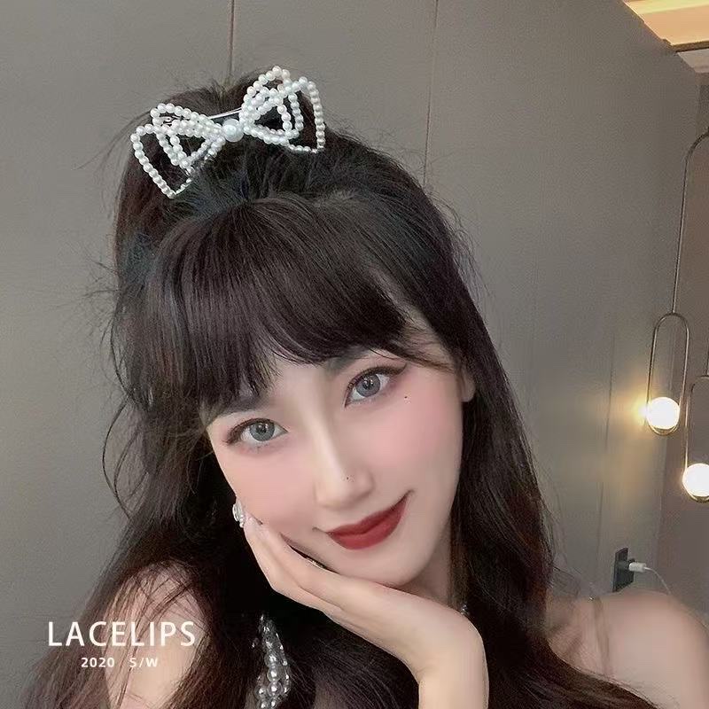 珍珠发夹网红新款超仙森系小肠绳女马尾发圈蝴蝶结弹簧夹发饰顶夹