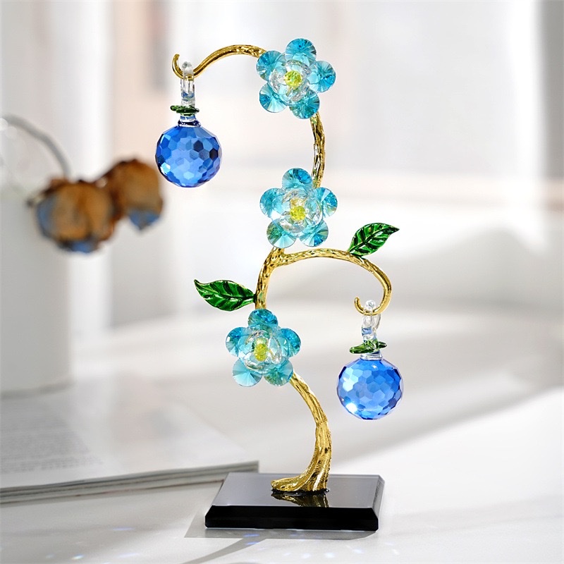 水晶三头花摆件工艺品家居软装摆件仿真水晶花合金工艺品摆件 详情图3