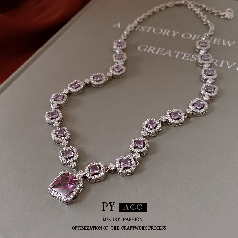 Micro-inlaid zircon ring, bracelet, necklace, earring set, European and American niche collarbone chain, light luxury and high-end accessory wholesale necklace detail image 2