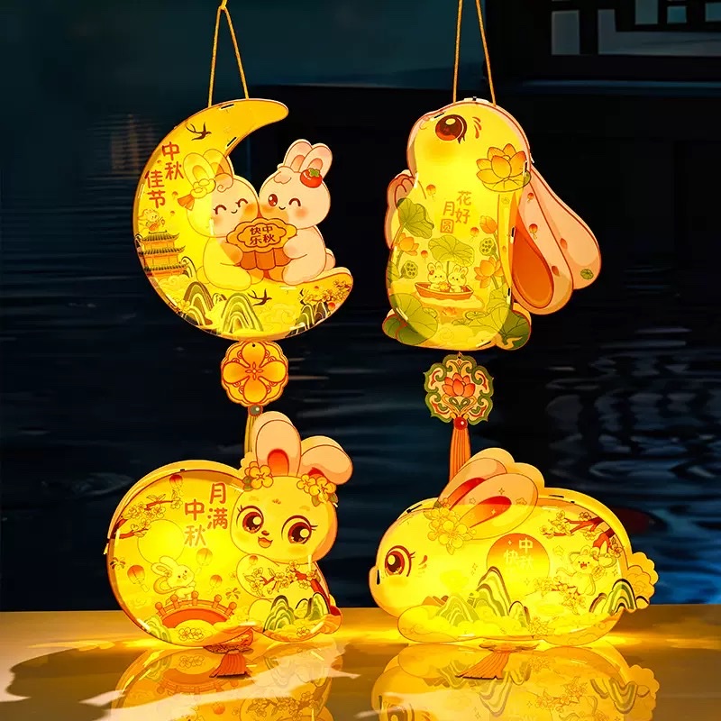2025中秋节兔子花灯手工发光花灯儿童手提古风diy灯笼