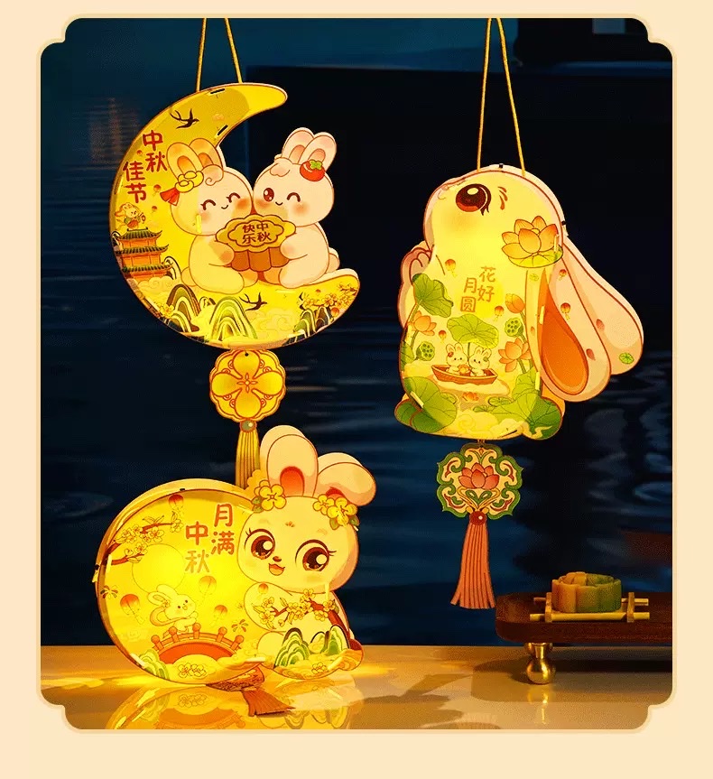 Handmade glowing rabbit lanterns for the Mid-Autumn Festival in 2025, children's hand-held ancient-style diy lanterns detail image 4
