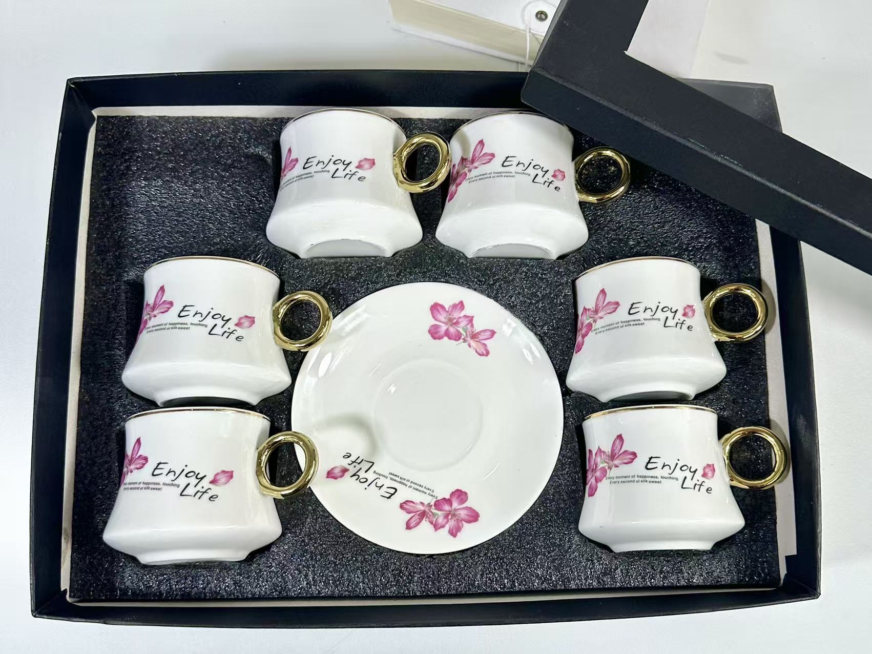 广东荣鑫陶瓷陶瓷6杯6碟套装礼盒陶瓷工艺品