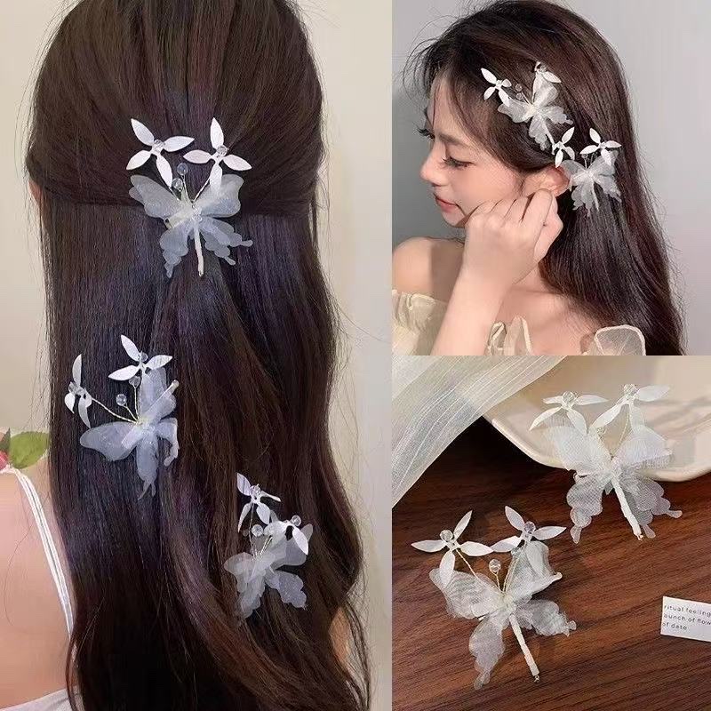 Dreamy white butterfly side hair clips, broken bangs, duckbill clips, gentle and versatile, fairy-like style, durable and comfortable fit Specification image