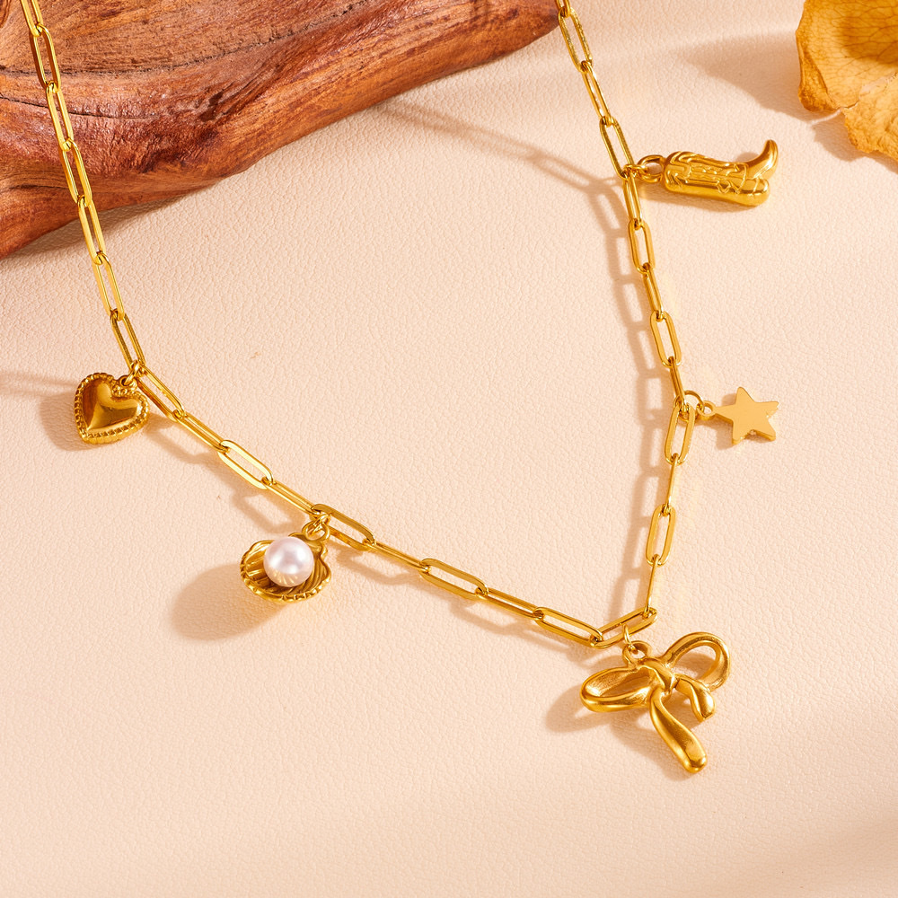 Summer new collection: Ocean Beach multi-style Marine creature necklaces, INS cross-border color preservation natural shell pearl chain necklace detail image 3