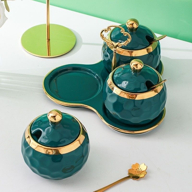 家用陶瓷调味罐调料盒组合套装厨房用品盐罐辣椒罐调料罐调味盒高级简约家居日用厨房用品