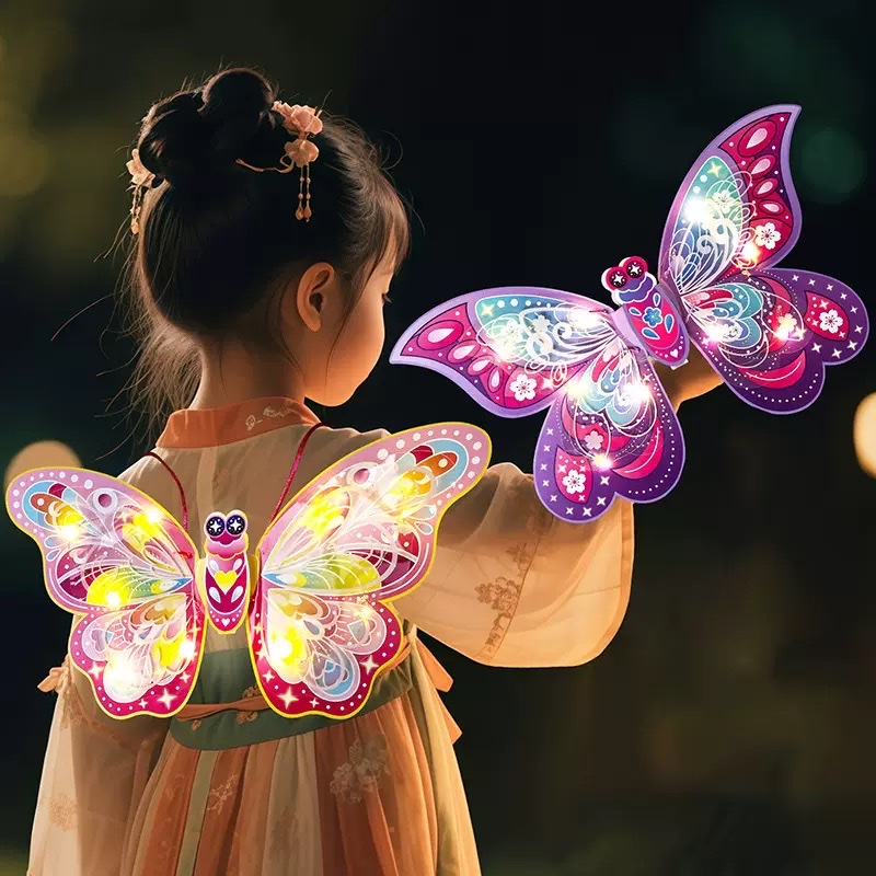 Ancient-style butterfly lantern, children's hand-held cartoon lantern, Mid-Autumn Festival Luminous diy material kit details Picture