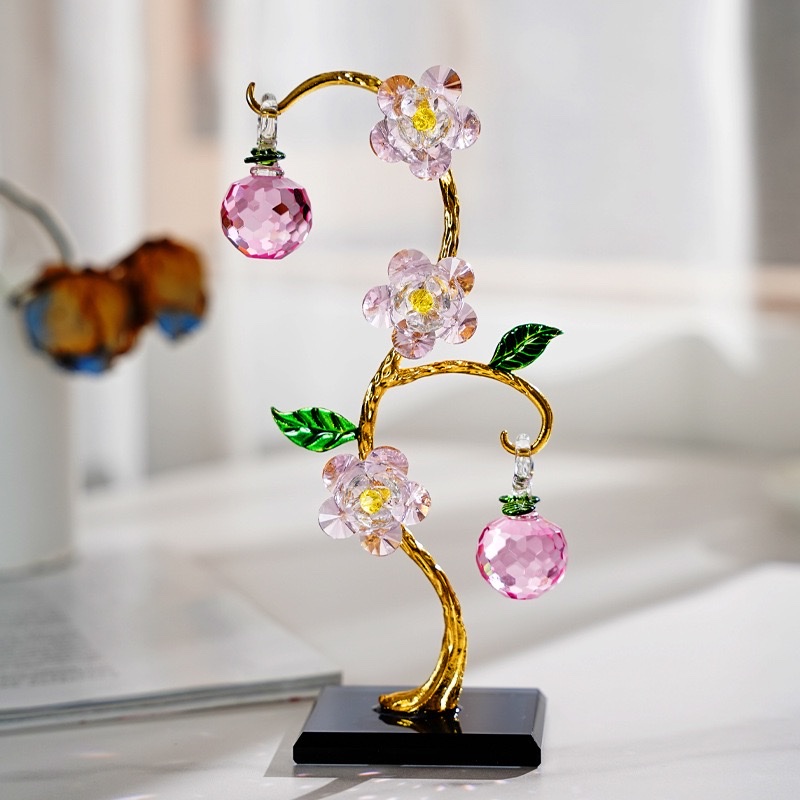 水晶三头花摆件工艺品家居软装摆件仿真水晶花合金工艺品摆件 详情图5