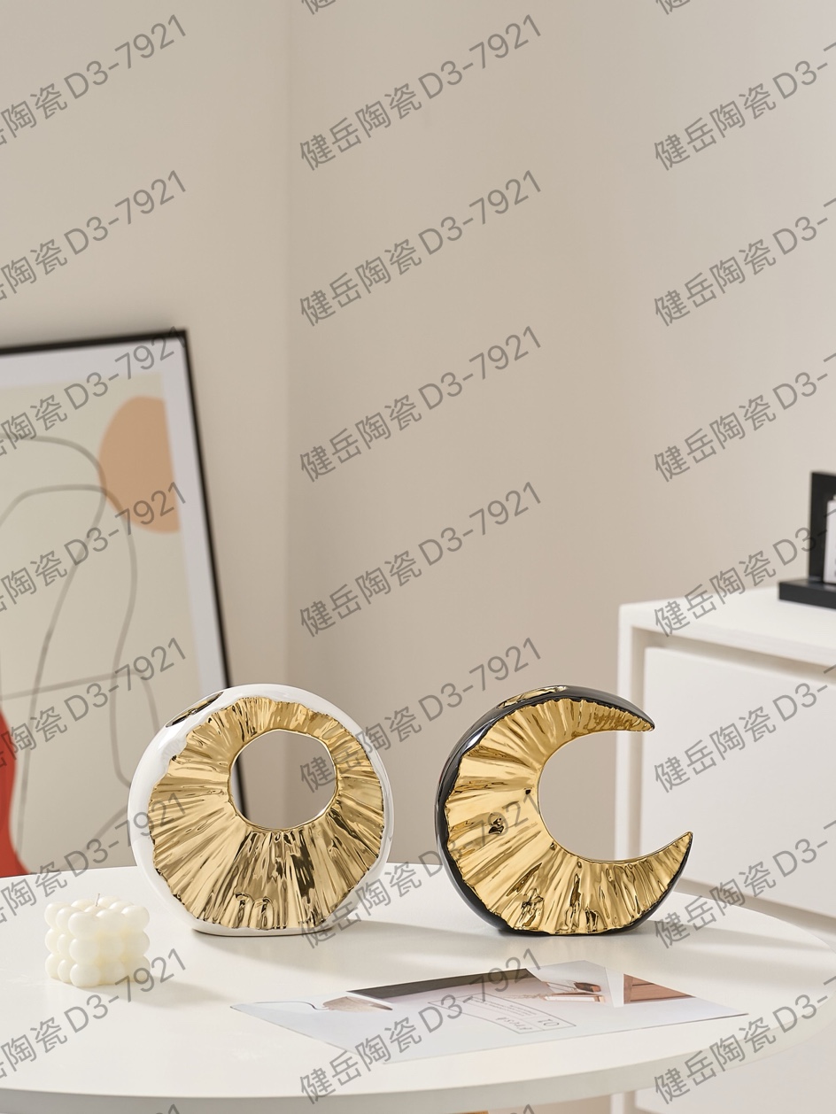 现代轻奢简约陶瓷，星月装饰摆件，5G太阳，4G月亮，陶瓷摆件，陶瓷工艺品，陶瓷花瓶，陶瓷碗，陶瓷盘细节图