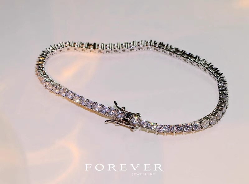 自留款！闪钻锆石手链女极细铜镀白金手镶新娘简约婚礼日常配饰仙