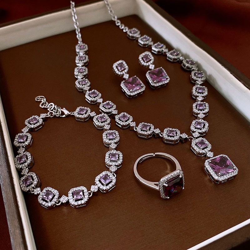 Micro-inlaid zircon ring, bracelet, necklace, earring set, European and American niche collarbone chain, light luxury and high-end accessory wholesale necklace detail image 6