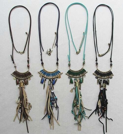 波西米亚韩国绒绑带皮项链 复古钱币choker流苏颈链 手工饰品 送礼佳品 跨境爆品 亚马逊 国际站项链