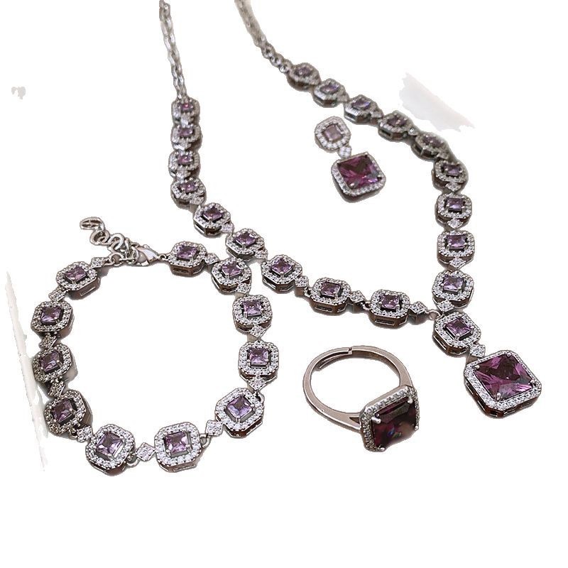 Micro-inlaid zircon ring, bracelet, necklace, earring set, European and American niche collarbone chain, light luxury and high-end accessory wholesale necklace detail image 5