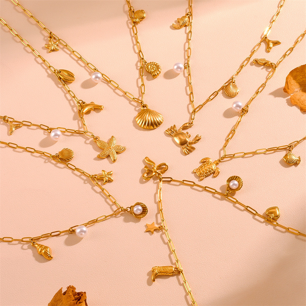Summer new collection: Ocean Beach multi-style Marine creature necklaces, INS cross-border color preservation natural shell pearl chain necklace