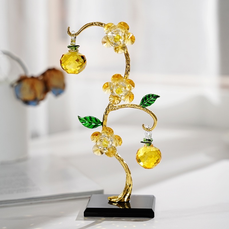 水晶三头花摆件工艺品家居软装摆件仿真水晶花合金工艺品摆件 详情图2