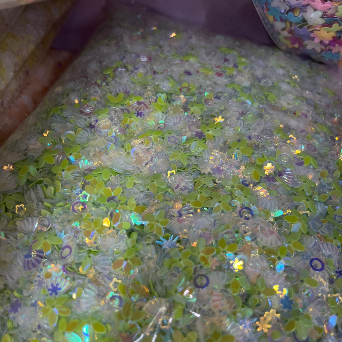 10m星梅凹、贝壳，雨伞，空心梅花～～金光混款亮片，彩色亮片史莱姆填充物手工DIY用品配件服饰配件详情图3